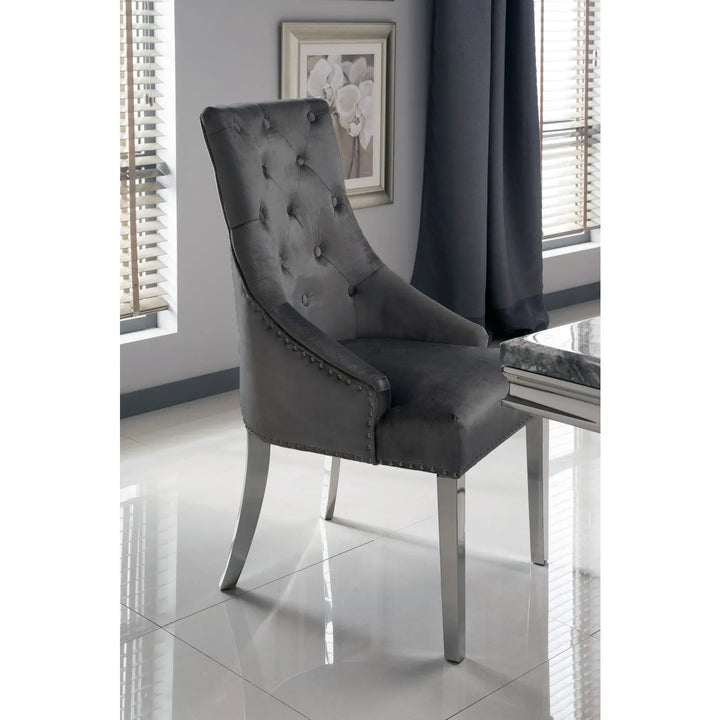 Belvedere Charcoal Knockerback Velvet Dining Chair – Chesterfield Style (Outlet) VIDA