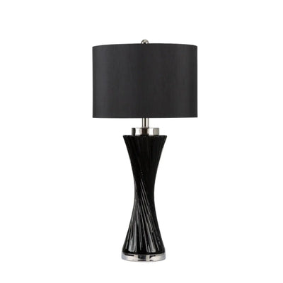 Black Twist Table Lamp with Black Faux Silk Shade Lina Home