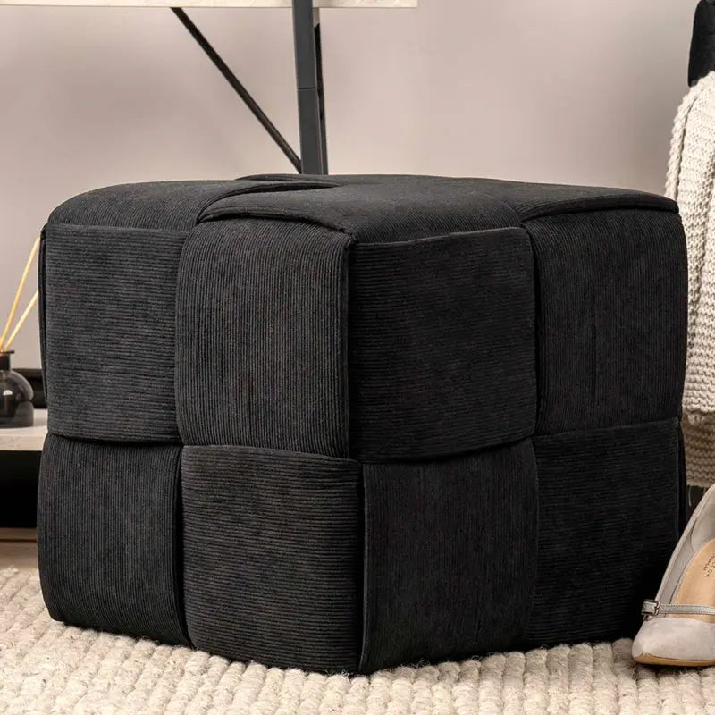 Black Velvet Square Woven Ottoman Lina Home