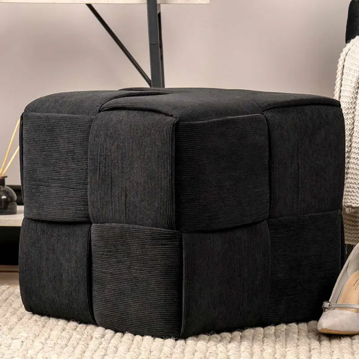 Black Velvet Square Woven Ottoman Lina Home