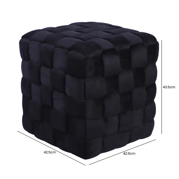 Black Velvet Woven Ottoman Lina Home