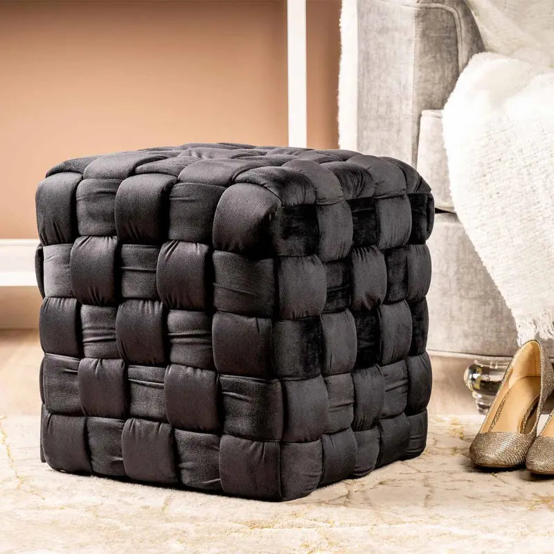 Black Velvet Woven Ottoman Lina Home
