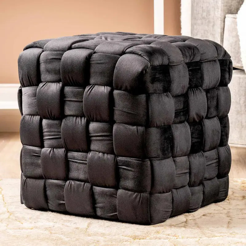 Black Velvet Woven Ottoman Lina Home