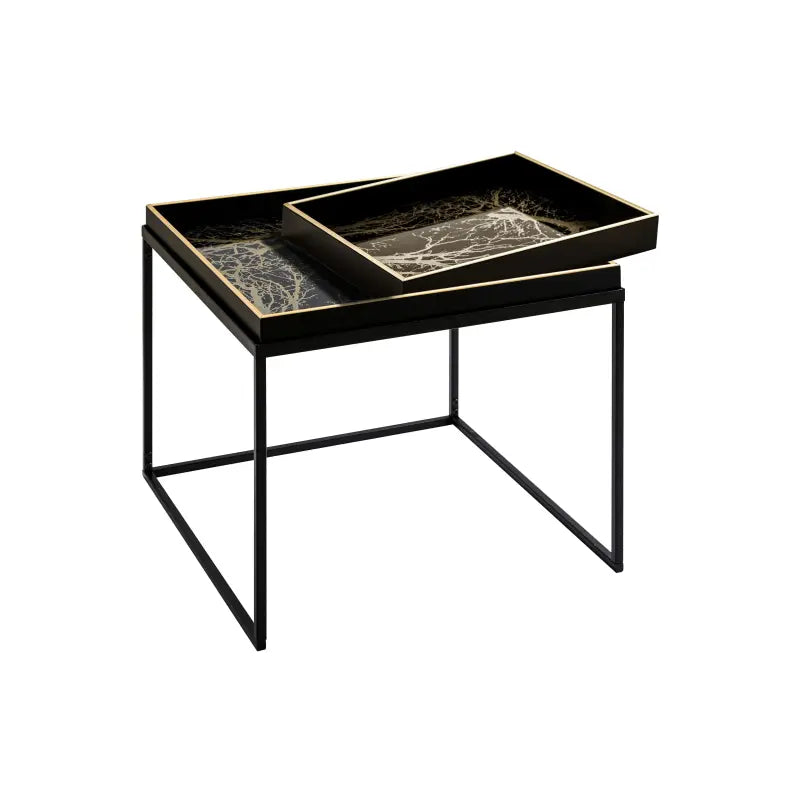 Black & Gold Metal Coffee Table With Tray Lina Home