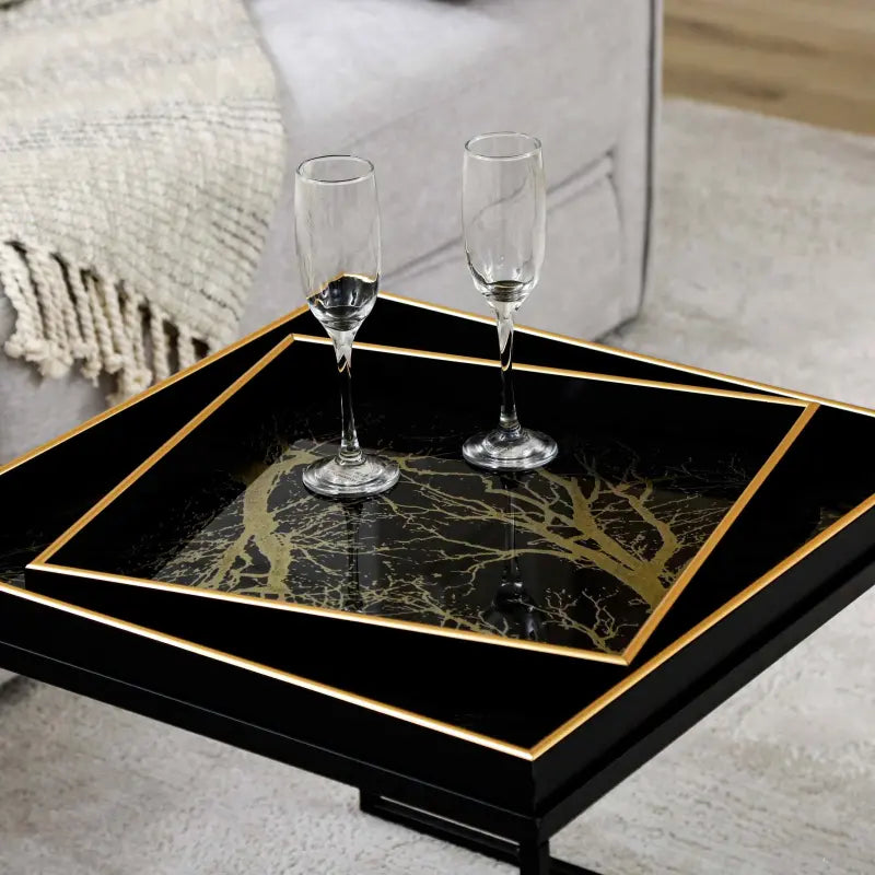 Black & Gold Metal Coffee Table With Tray Lina Home