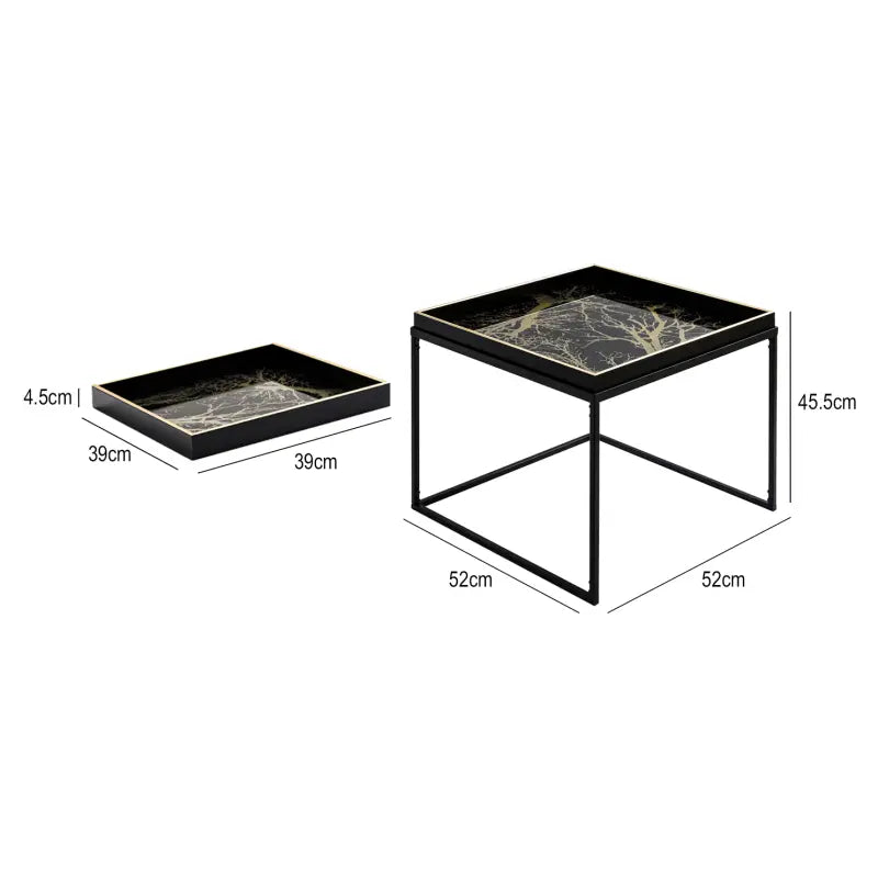 Black & Gold Metal Coffee Table With Tray Lina Home