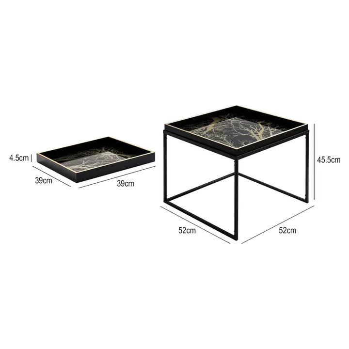 Black & Gold Metal Coffee Table With Tray Lina Home