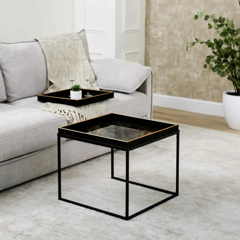 Black & Gold Metal Coffee Table With Tray Lina Home