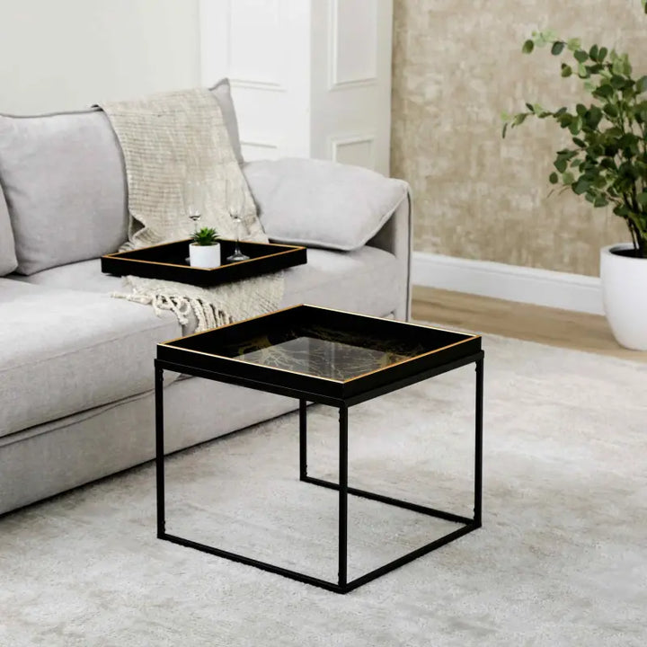 Black & Gold Metal Coffee Table With Tray Lina Home