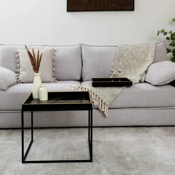 Black & Gold Metal Coffee Table With Tray Lina Home