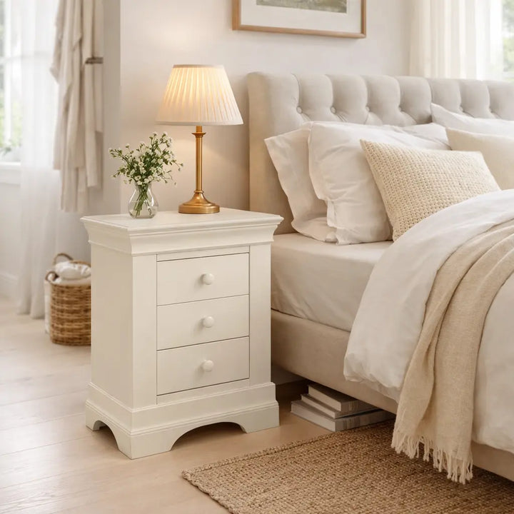 Bordova 3 Drawer Bedside in Ivory Seconique Furniture