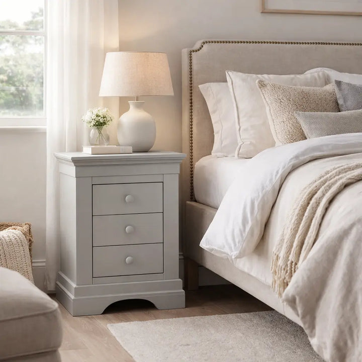 Bordova 3 Drawer Bedside in Pebble Grey Seconique Furniture