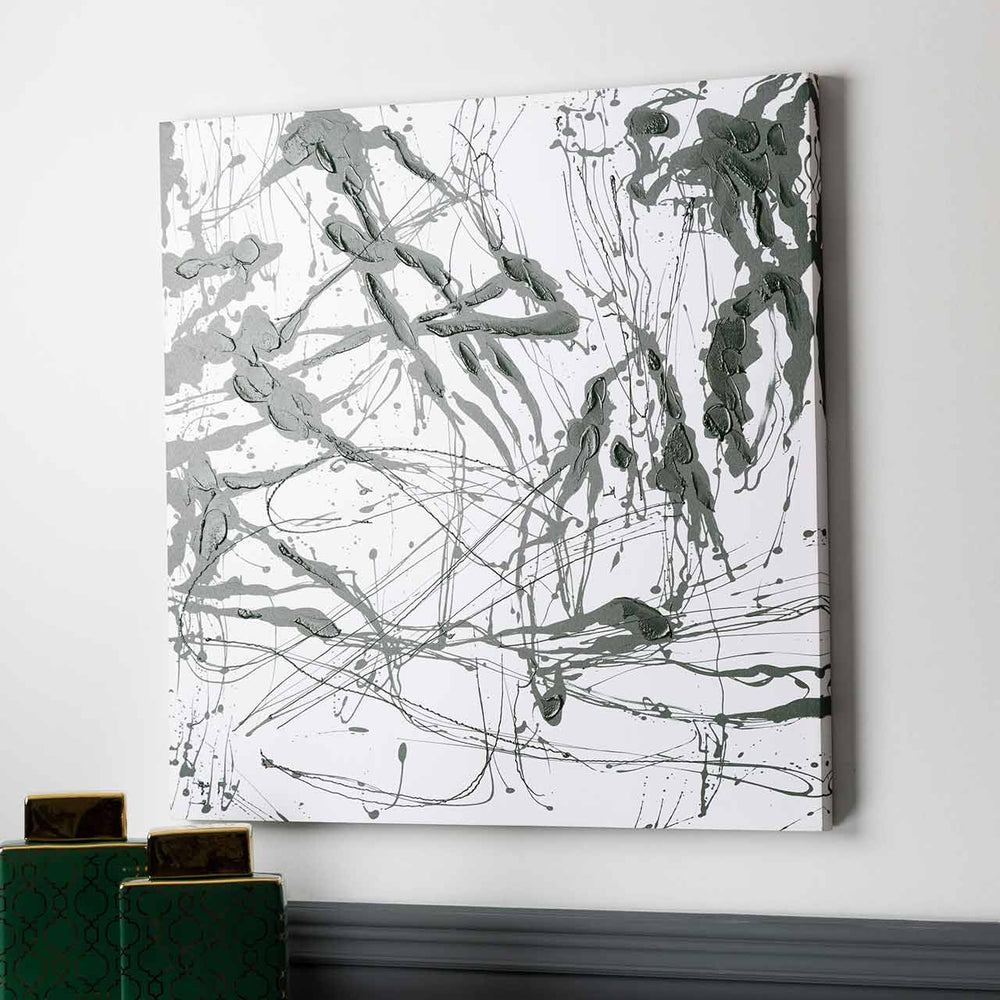 Green & White Abstract Canvas Wall Art – 80x80 cm Lina Home