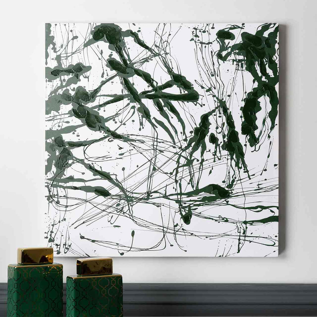 Green & White Abstract Canvas Wall Art – 80x80 cm Lina Home