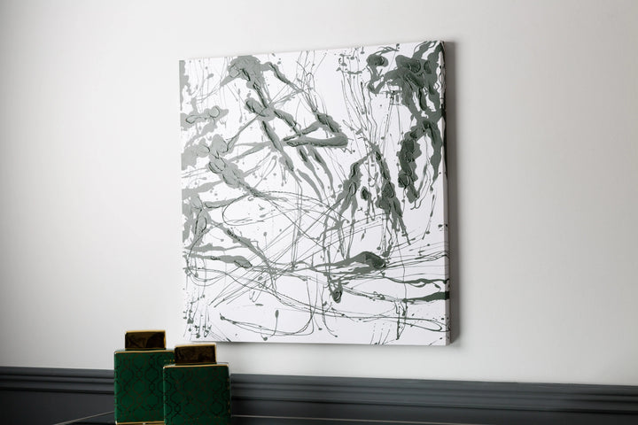 Green & White Abstract Canvas Wall Art – 80x80 cm Lina Home