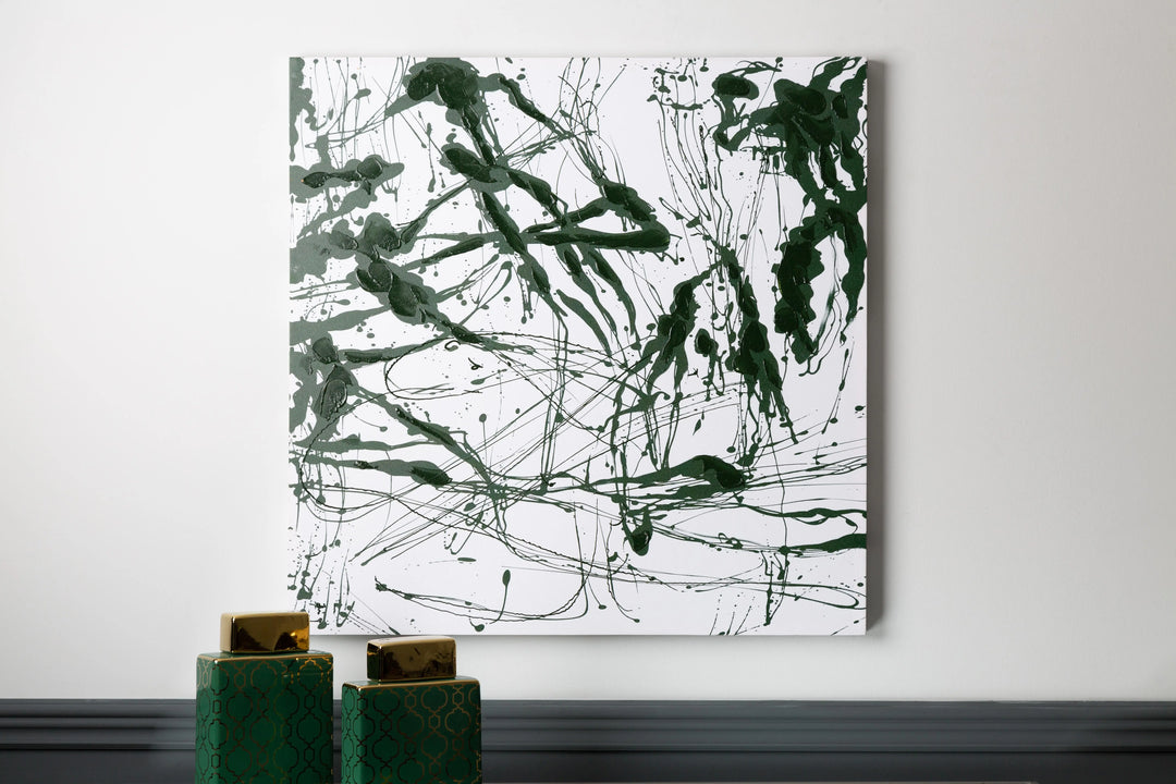 Green & White Abstract Canvas Wall Art – 80x80 cm Lina Home