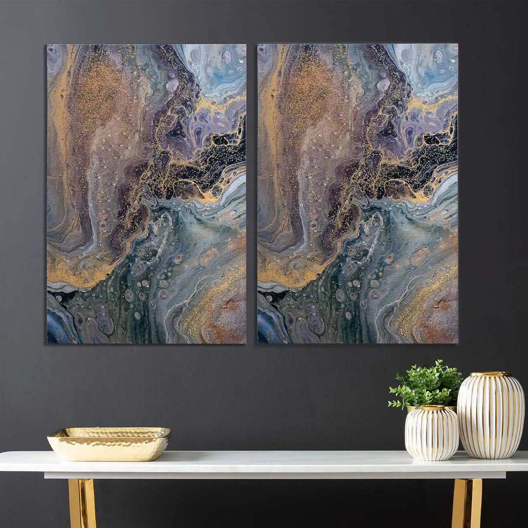 Blue, Purple & Gold Abstract Canvas Wall Art – 80x120 cm Lina Home