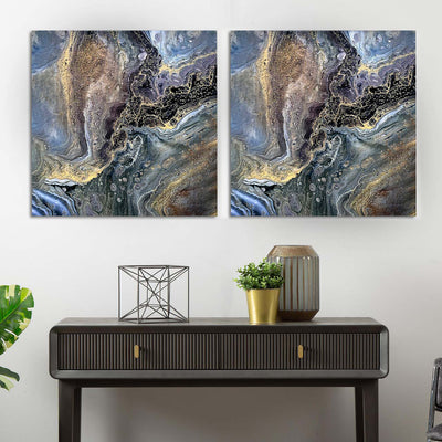 Blue, Purple & Gold Abstract Canvas Wall Art – 80x80 cm Lina Home