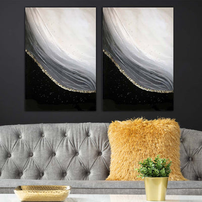 Black, White & Gold Abstract Canvas Wall Art Lina Home