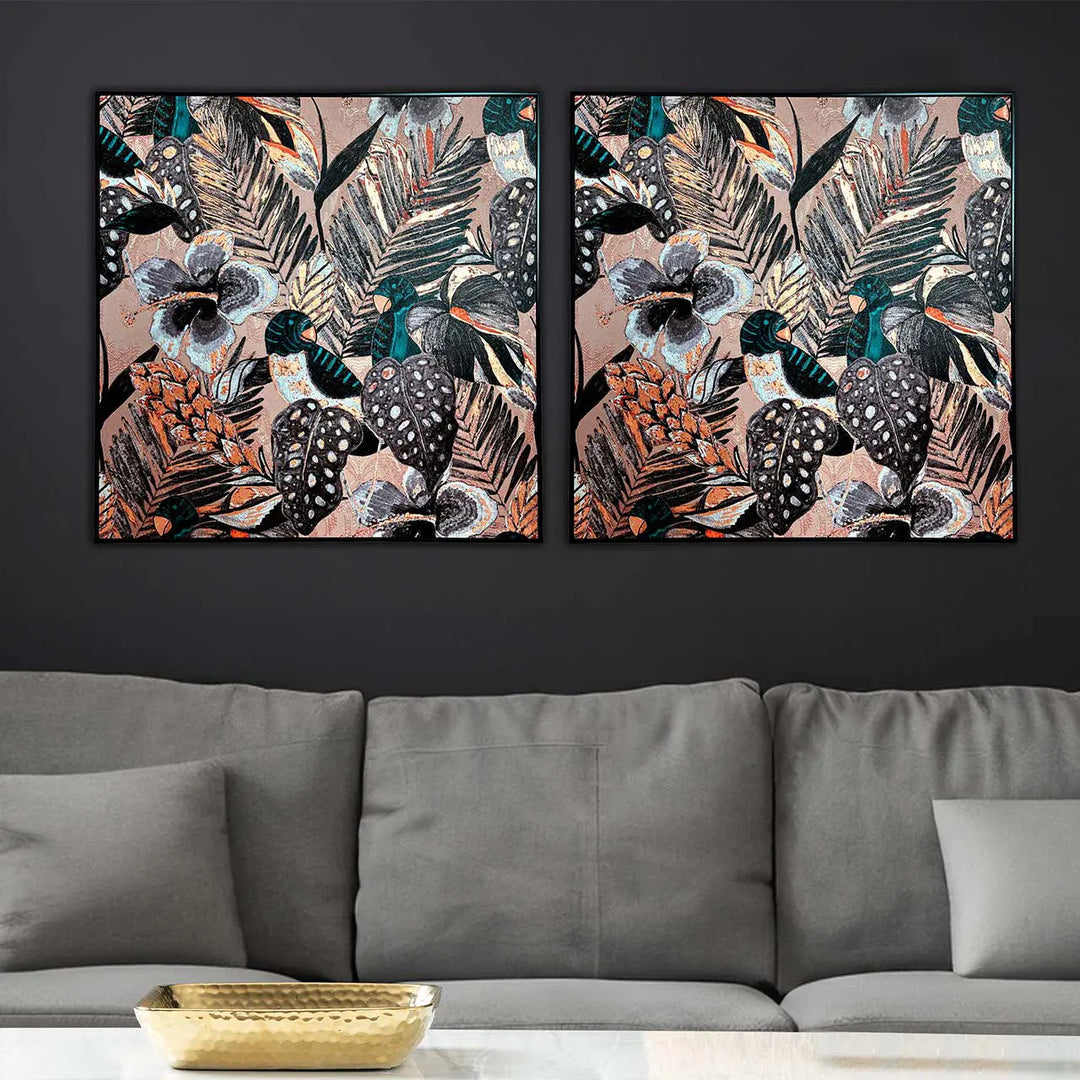 Framed Nature Canvas Wall Art in Blue, Grey & Black Lina Home