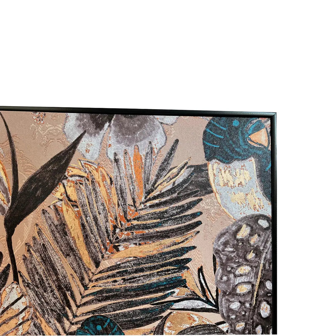 Decorative rug with abstract leaf pattern on a beige background