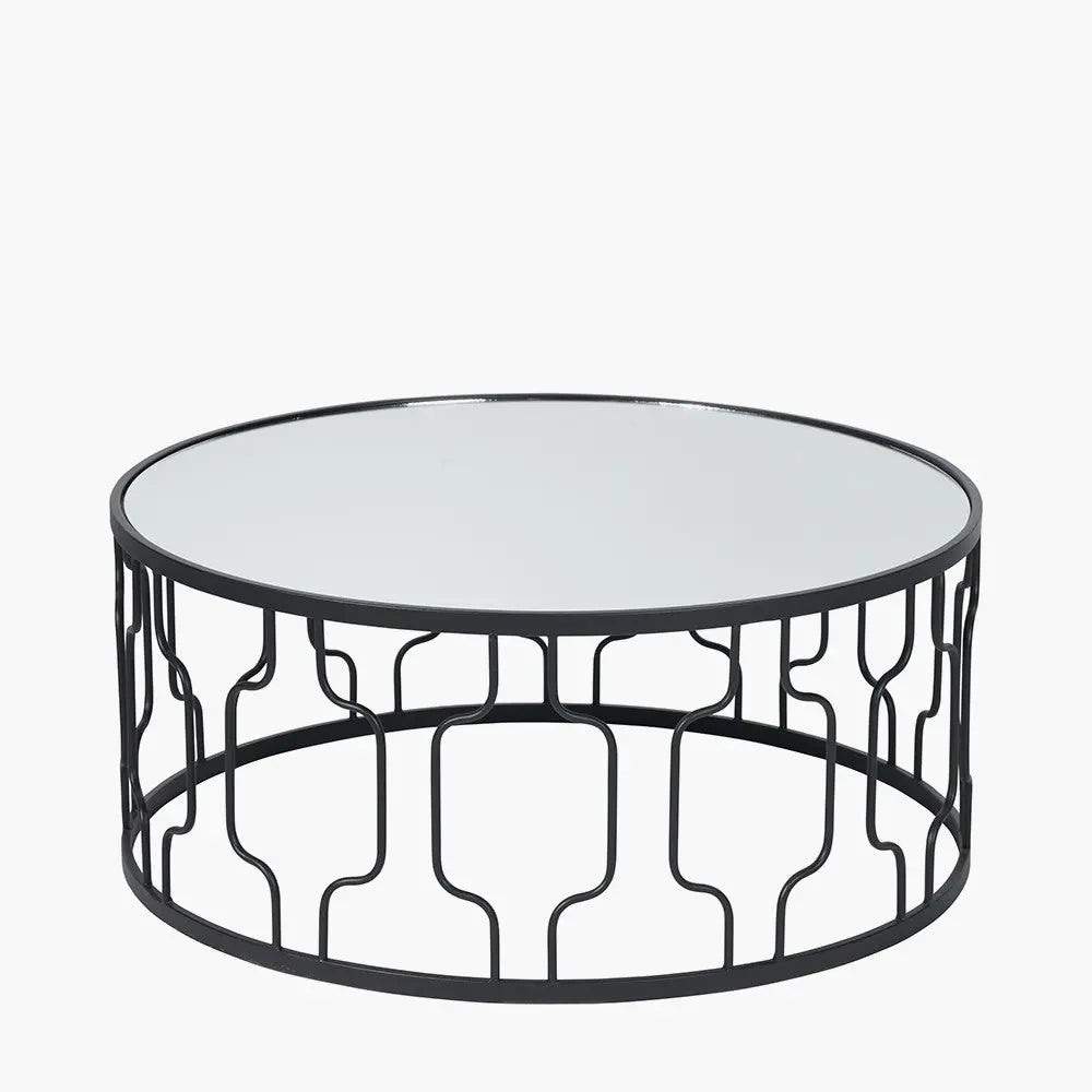 Caprisse Mirrored Glass and Graphite Metal Coffee Table   Nicholas John Interiors