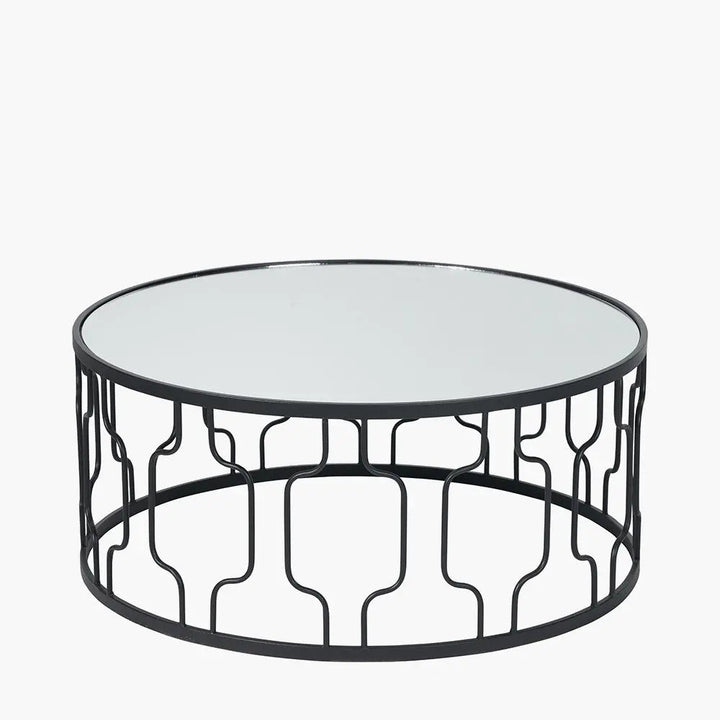 Caprisse Mirrored Glass and Graphite Metal Coffee Table   Nicholas John Interiors
