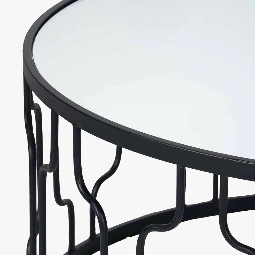 Caprisse Mirrored Glass and Graphite Metal Coffee Table   Nicholas John Interiors