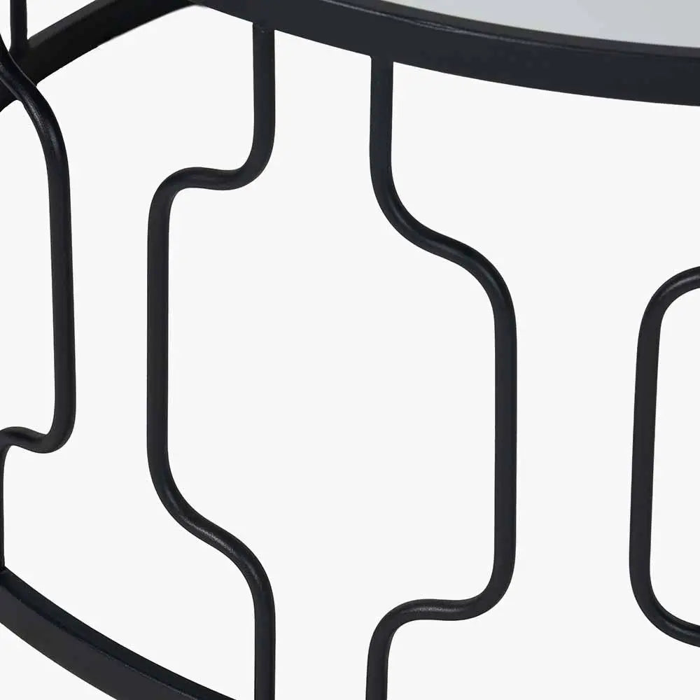 Caprisse Mirrored Glass and Graphite Metal Coffee Table   Nicholas John Interiors