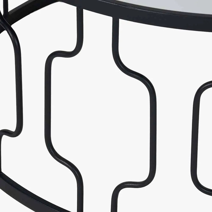 Caprisse Mirrored Glass and Graphite Metal Coffee Table   Nicholas John Interiors