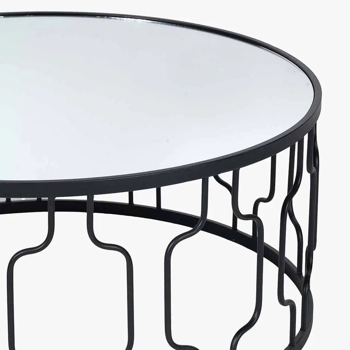 Caprisse Mirrored Glass and Graphite Metal Coffee Table   Nicholas John Interiors
