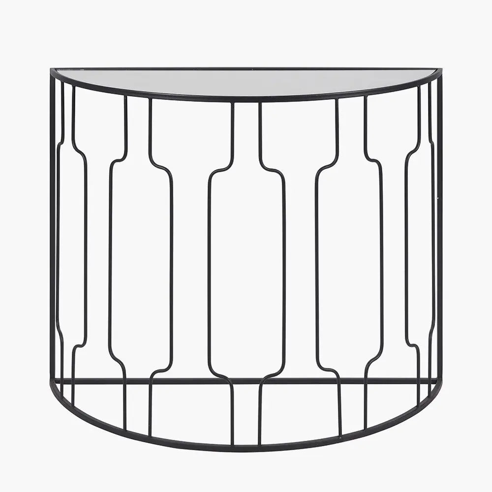 Caprisse Mirrored Glass and Graphite Metal Half Moon Console Table   Nicholas John Interiors