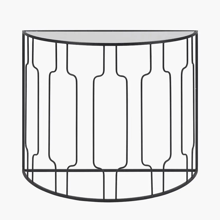Caprisse Mirrored Glass and Graphite Metal Half Moon Console Table   Nicholas John Interiors