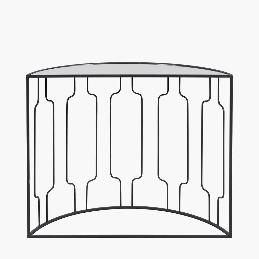 Caprisse Mirrored Glass and Graphite Metal Half Moon Console Table   Nicholas John Interiors