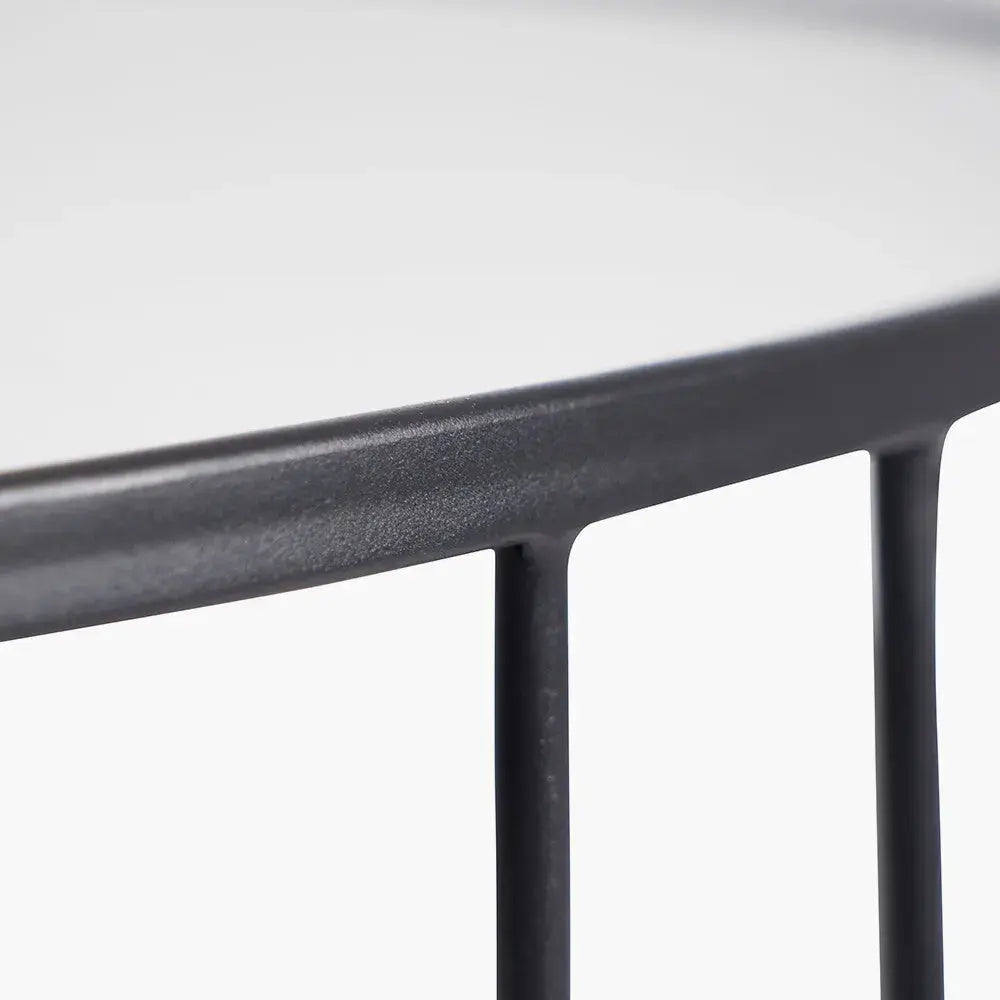 Caprisse Mirrored Glass and Graphite Metal Half Moon Console Table   Nicholas John Interiors