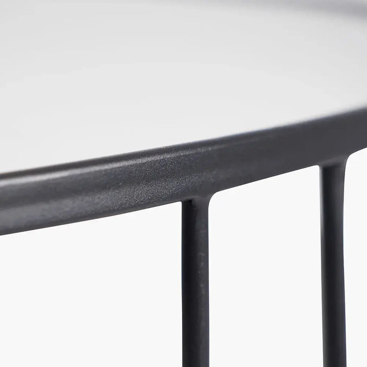 Caprisse Mirrored Glass and Graphite Metal Half Moon Console Table   Nicholas John Interiors