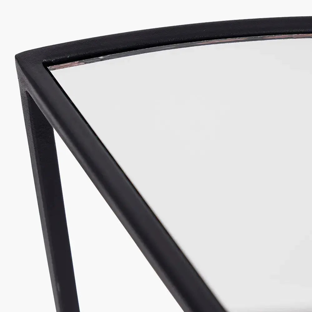 Caprisse Mirrored Glass and Graphite Metal Half Moon Console Table   Nicholas John Interiors