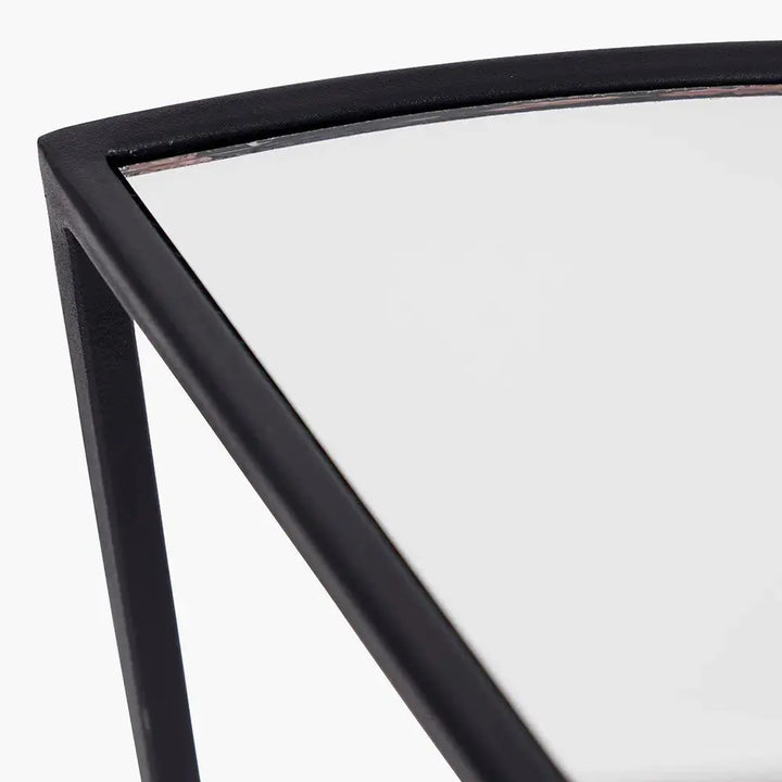 Caprisse Mirrored Glass and Graphite Metal Half Moon Console Table   Nicholas John Interiors