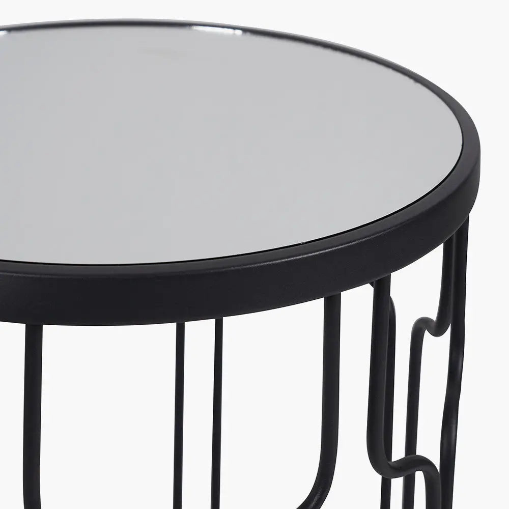 Caprisse S/2 Mirrored Glass and Graphite Metal Side Tables   Nicholas John Interiors