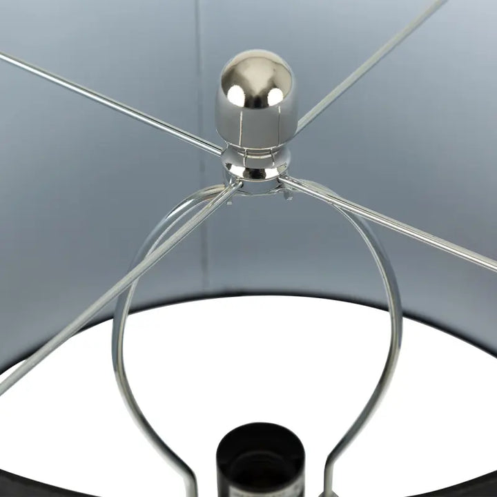 Clear Black Glass Table Lamp with Black Faux Silk Shade Lina Home