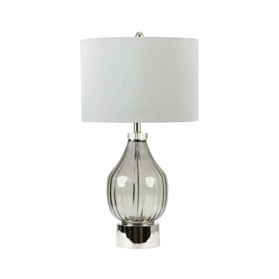 Clear Black Glass Table Lamp with Grey Faux Silk Shade Lina Home
