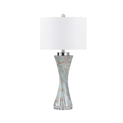 Clear Blue Gold Twist Table Lamp with White Linen Shade Lina Home