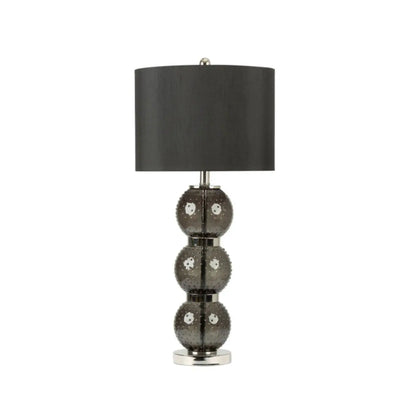 Clear Black Glass Table Lamp with Black Faux Silk Shade Lina Home