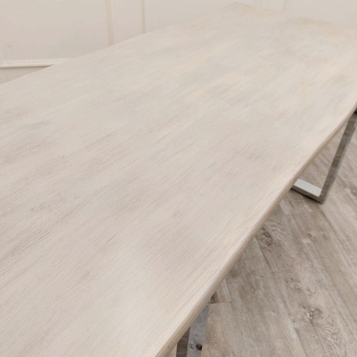 Freya 1.8 Dining Table Solid Light Pine wood with Chrome Metal Legs Furnish 365 Limited
