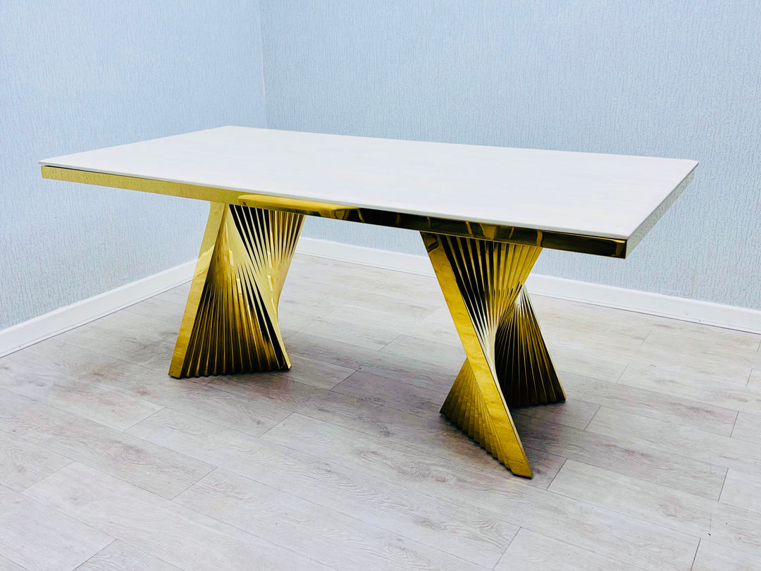 Regency 180cm Cream & Gold Marble Dining Table