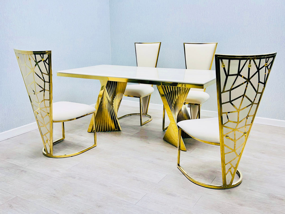 Regency 180cm Cream & Gold Marble Dining Table
