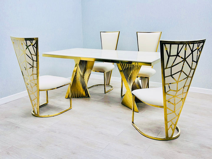 Regency 180cm Cream & Gold Marble Dining Table