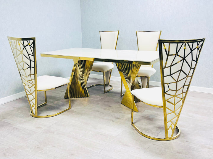 Regency 180cm Cream & Gold Marble Dining Table