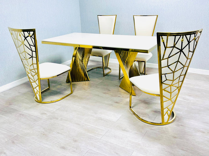 Regency 180cm Cream & Gold Marble Dining Table