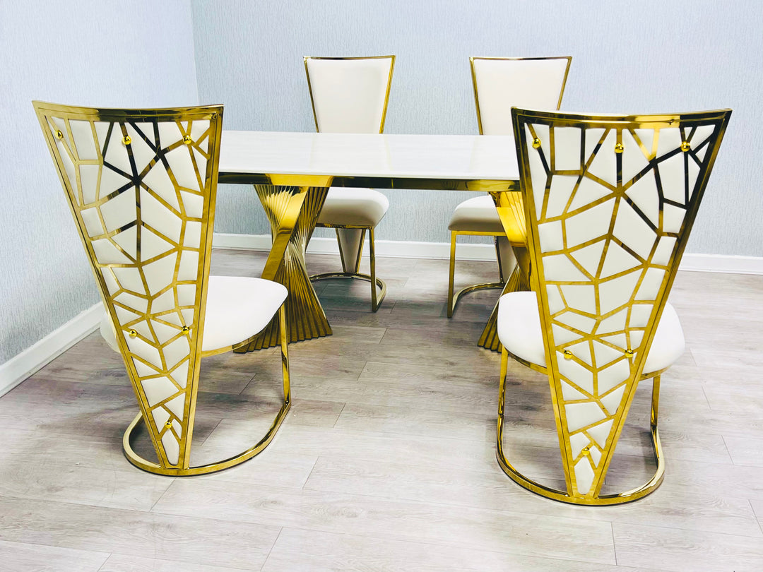 Regency 180cm Cream & Gold Marble Dining Table